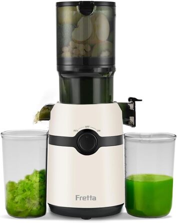 Fretta Slow Juicer with 108mm Opening & 1L Capacity, Juicer for Vegetables and Fruits - Test Winner, 200W Electric Juice Press with Cold Press, Easy Cleaning and Quiet Motor, BPA-free (White, 1L) 1L White