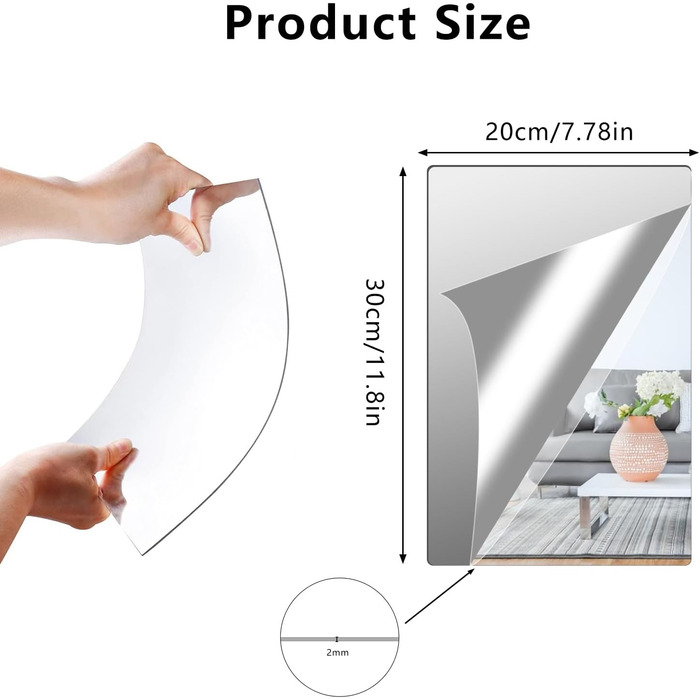 4 самоклейні дзеркала, 20 x 30 см, акрилові дзеркала для стін, школи, дому, вітальні, ванної, спальні