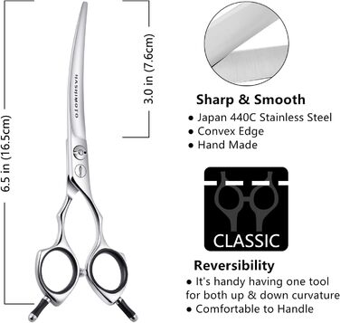 Hashimoto Dog Grooming Shears - 6.5 Inch Curved Pet Grooming Scissors for Face & Paws