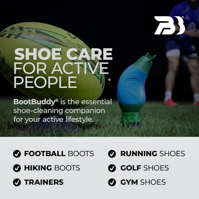 The Boot Buddy: Simple and efficient cleaning of dirty boots, shoes, and other outdoor gear. Cleans soccer, rugby, hiking boots, golf shoes, rain boots, and more in just minutes.