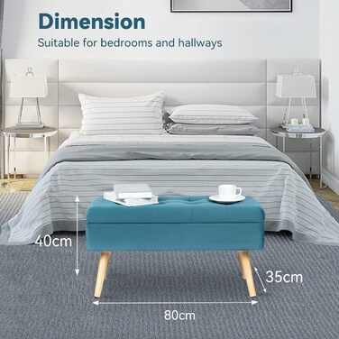 Стільниця з місцем для зберігання Hawthyhome 80×35×43 см, оксамитова скриня-лавка з дерев'яними ніжками для передпокою, вітальні, спальні, зелений смарагдовий