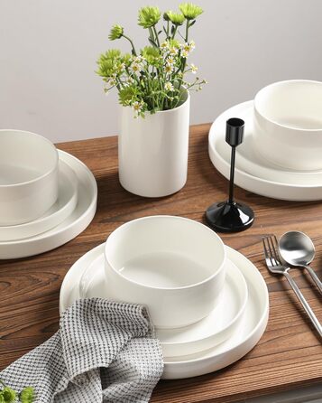 Набір посуду Sweejar Home з кераміки для 4 осіб (12 предметів): порцелянові тарілки та миски, богемський стиль, простий набір для обіду, придатний для миття в посудомийній машині та використання в мікрохвильовій печі