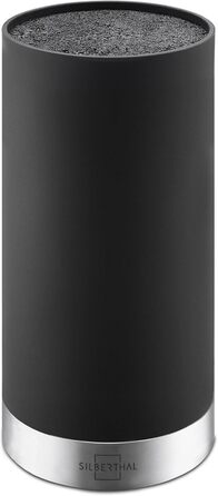 SILBERTHAL Universal Knife Block without Knives - Removable Brush Insert - Holds up to 10 Knives - Round - Black - Recycled Plastic with Stainless Steel Ring