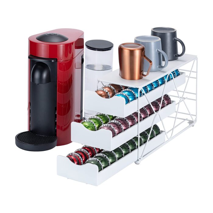 Підставка для капсул Nespresso, біла, 3 яруси, на 60 капсул - для Vertuo та Original