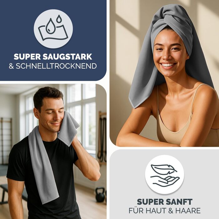 Рушник мікрофібра Blumtal 120x60 см - легкий, швидковисихаючий та надзвичайно вбираючий. Ідеальний для спорту, пляжу, подорожей - сірий колір.