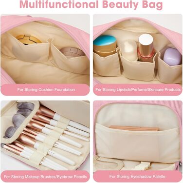 Косметичка для жінок Kalidi з багатьма відділеннями та відділенням для пензликів, велика, для подорожей, органайзер макіяжу, косметичка-рюкзак, темно-зелений (рожевий)