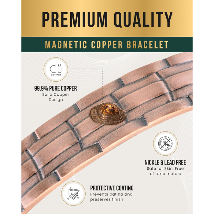 Браслет на руку чоловічий MagnetRX® з чистої міді – Мідний браслет для чоловіків для магнітної терапії – Ідеально при артриті та синдромі карпального тунелю – З інструментом для регулювання довжини (з клеймом, мідний манжет)