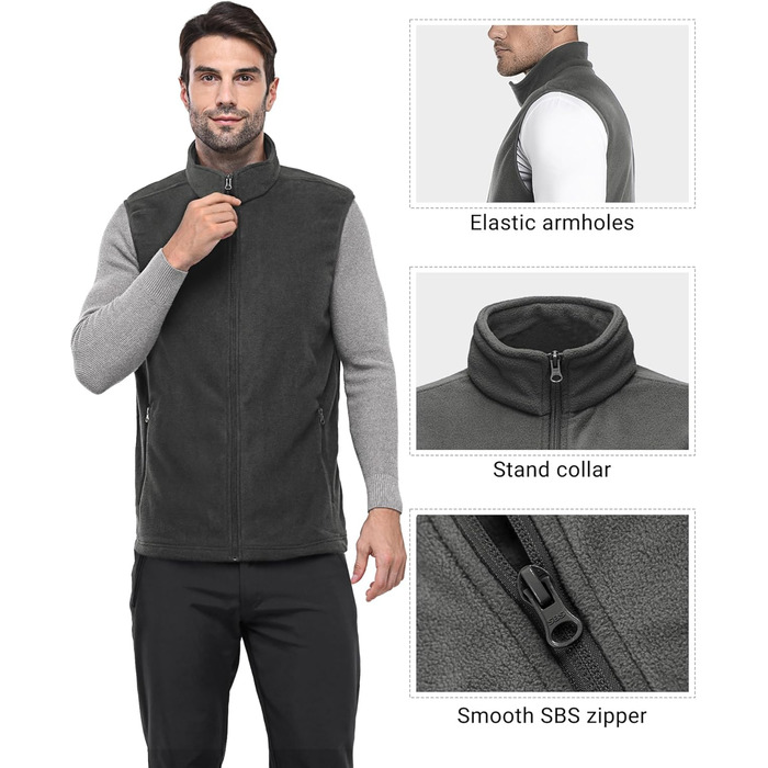 Флісова жилетка чоловіча Outdoor Ventures з довгими рукавами, тепла, вітронепроникна, з підкладкою, зимова жилетка, робоча жилетка для чоловіків з кишенями на блискавці (XL, Dim Gray)