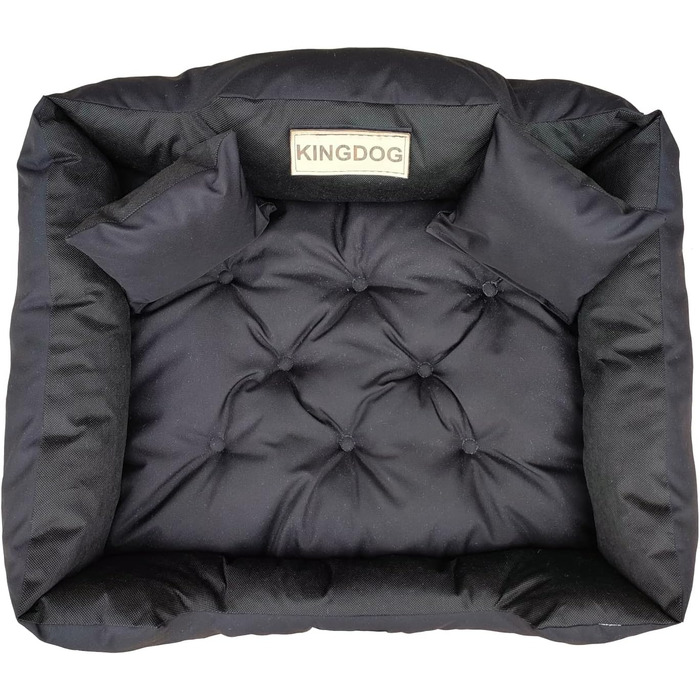 Ліжко для собак та котів KingDog з двома подушками, зручний кошик для домашніх тварин, миється, водонепроникний PVC, розмір M (75x65 см), чорний колір