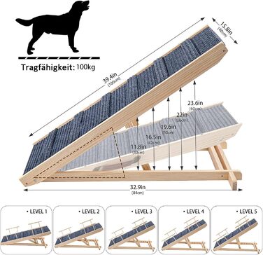 Східці для собак Hunderampe: дерев'яна, складна, регульована, до 100 кг, 30-60 см