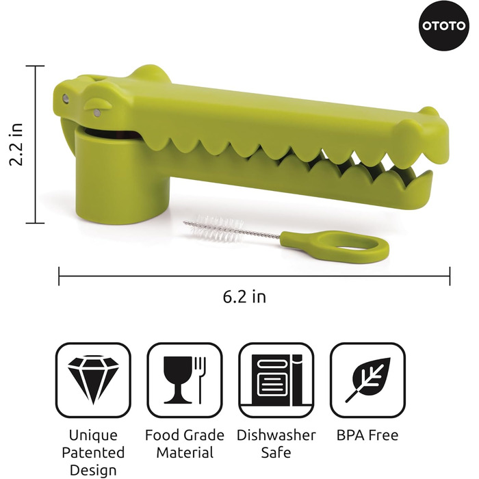 OTOTO Alligator Garlic Press with Ergonomic Handle - Fun Gifts