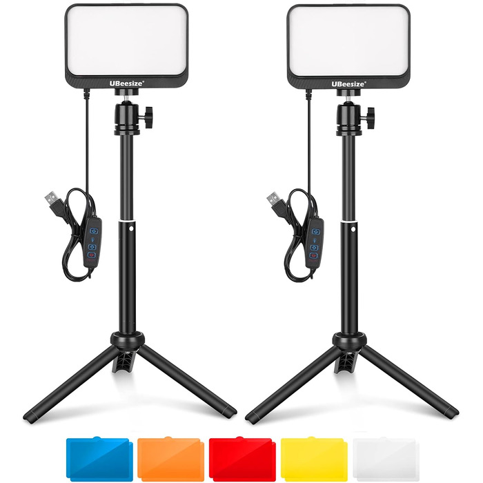 LED відеосвітло UBeesize 2 шт. з регульованою яскравістю, штативом та фільтрами для відеоконференцій, стрімінгу та YouTube