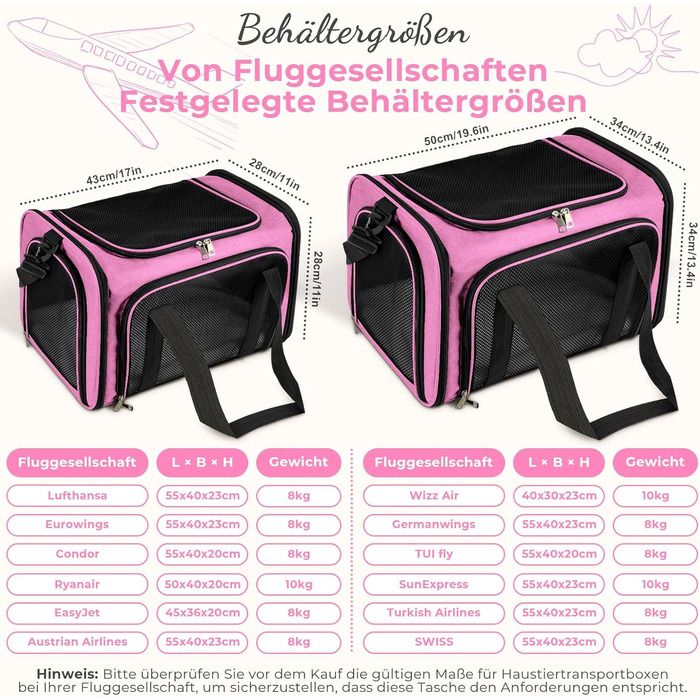 Транспортна сумка для кота/собаки до 5 кг, рожева, 43x28x28 см