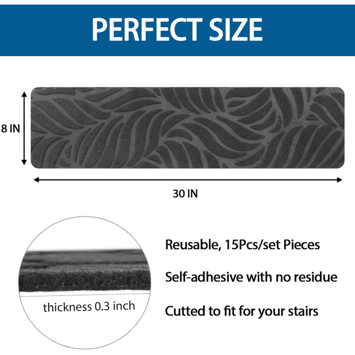 GOYLSER Non-Slip Stair Treads for Wood Stairs - 15 Piece Set (76x20cm) - Felt Self-Adhesive Indoor Stair Mats