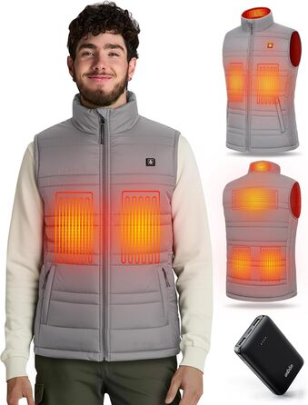 Обогреваемый жилет UNBON для мужчин и женщин с Powerbank 10000mAh USB, 3 режима нагрева, 6 зон обогрева, аккумулятор (L, Серый)