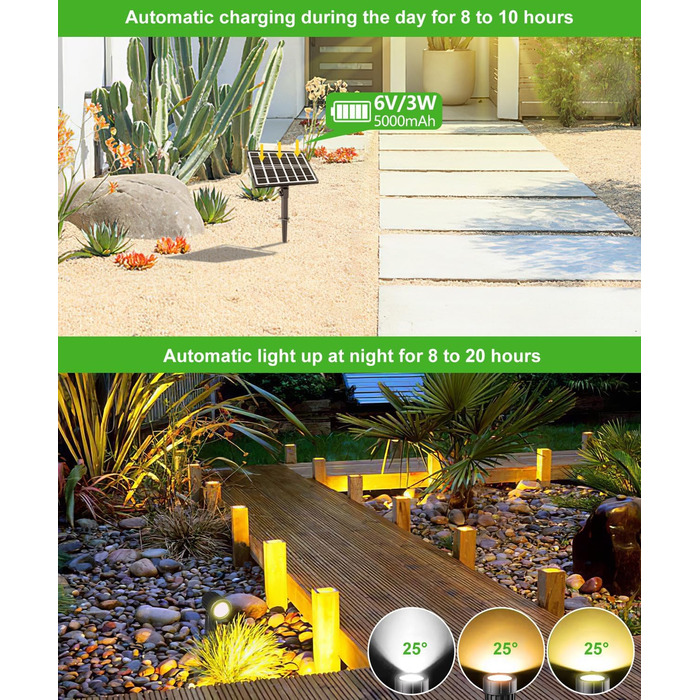 CLY Solar Lamps for Outdoors, Solar Spotlights Garden Light with Remote Control IP66 Waterproof 10 Colors 30 Dynamic Modes Timer Garden Lighting for Gardens Path Christmas Decoration 6 Pieces (Warm White/Natural/Cold White, 3 Pieces)