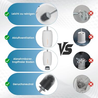 Силіконова щітка для унітазу Maxuni Stück з тримачем, без свердління, для кріплення на стіну/підлогу, комплект для унітазу (2 шт.)