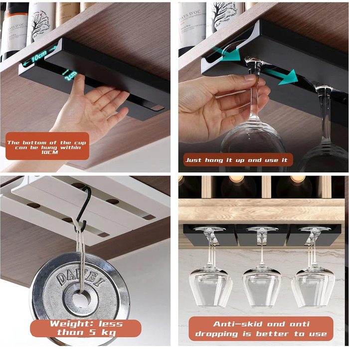 Тримачі для келихів вина, настінні, чорні - 2 шт.