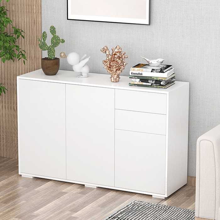 HOMCOM Sideboard White - Chest of Drawers with 2 Drawers & 3 Doors, Multi-Purpose Cabinet, File Cabinet, 117x36x74cm | Aosom