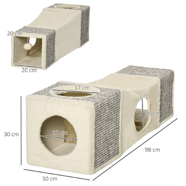 PawHut Cat Tunnel with Play Ball, Cat Toy, Sisal Play Tunnel, Brown+Beige, 98x30x30 cm | Aosom
