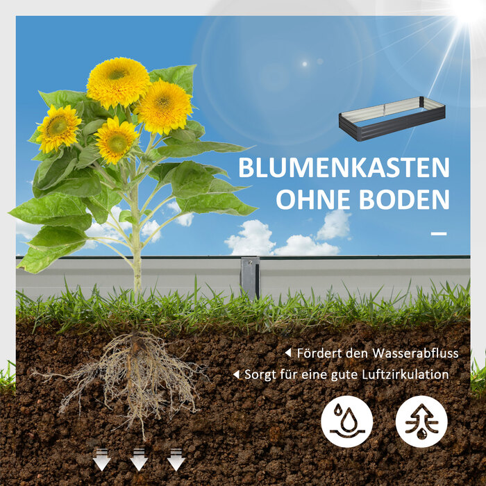 Outsunny Steel Raised Garden Bed 241 x 90.5 x 30 cm Planter Box Flower Box Garden Bed Herb Bed Vegetable Bed Grey for Garden Lovers