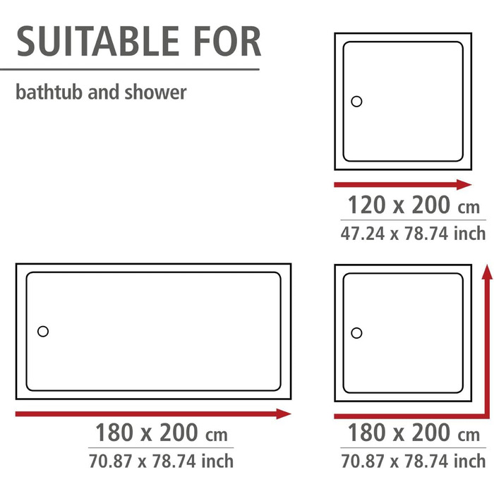 Штора для душу WENKO Anti-Schimmel чорна, текстильна, антигрибкова, водонепроникна, з кільцями, 180x200 см