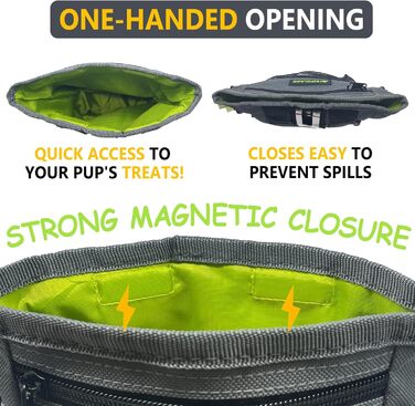 Лекарства для собак – сумка-лейкоріз для собак з кількома кишенями, диспенсер для пакетів для екскрементів і кишеня для телефону, 3 варіанти носіння – ідеальний мішок для корму для собак, тренування та прогулянки, сірий, магнітна застібка