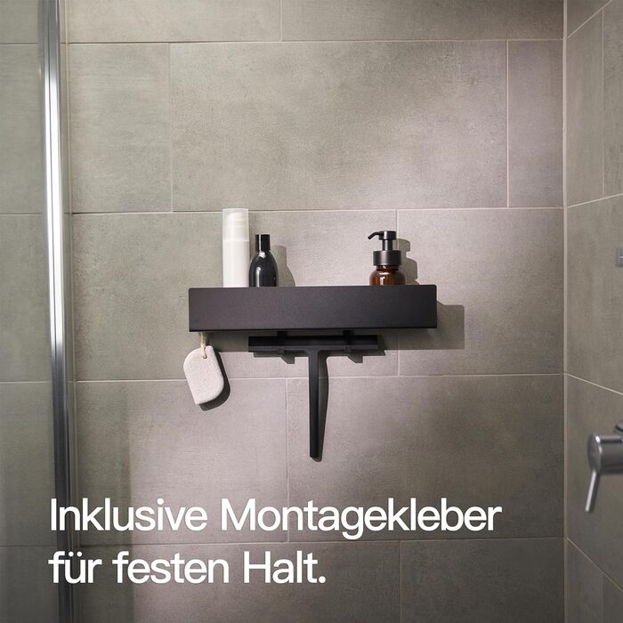 Designfabrik Hamburg Shower Shelf without Drilling | Bathroom Organizer | Shower Shelf without Drilling | Bathroom Shelf | Hanging Shelf | Wall Shelf | Self-Adhesive Shower Basket | Shower Shelf Black 42 cm
