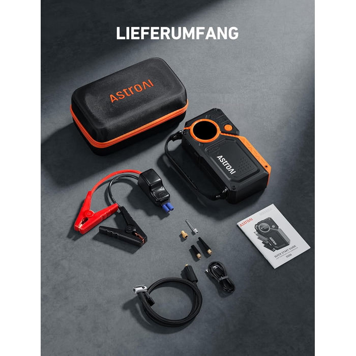 Powerbank для авто AstroAI з пусковим струмом 8000А та компресором 150PSI оранжевого кольору