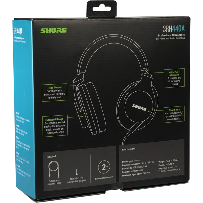 Навушники Shure SRH440A Over-Ear для моніторингу та запису, професійні студійного класу, розширений частотний діапазон (2022)