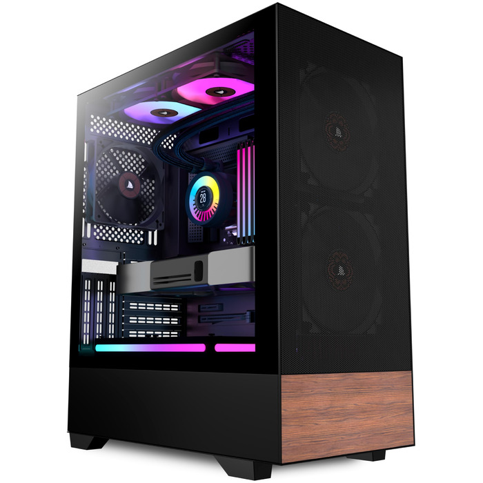 Корпус ПК KEDIERS ATX Tower для ігрового комп'ютера з загартованим склом (чорний, 3 вентилятори без LED)