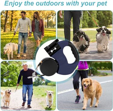 Рулетка для собак з подвійною лінією CRWEOM – для 2 собак, з LED-підсвічуванням, поворотним механізмом 360° та ергономічною ручкою (Блакитний)