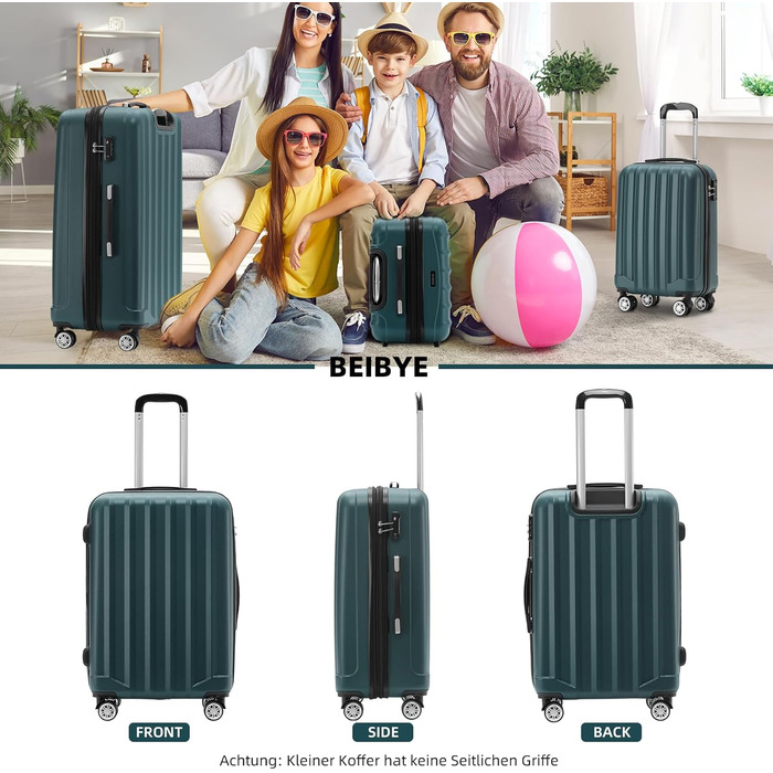 BEIBYE TSA Lock 2080 Twin Roller 3-Piece Luggage Set Suitcase Set Trolley Trolleys Hard Shell (Dark Green)