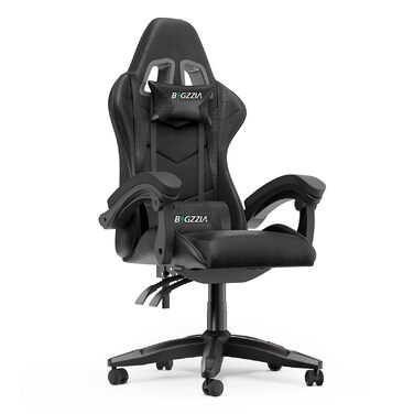 Геймерське крісло Racingreat Ergonomic: PC крісло для геймерів та офісу з регульованим кутом нахилу, PU шкіра, подушка під голову. Чорне.