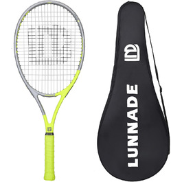LUNNADE Adult Tennis Racket - 27 Inch Durable & Lightweight, Pre-strung & Regrip, Beginner to Advanced - Grey Head