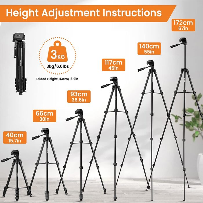 Штатив для камери та смартфона Handy Upgrade 172 см з тримачем та пультом, легкий, чорний