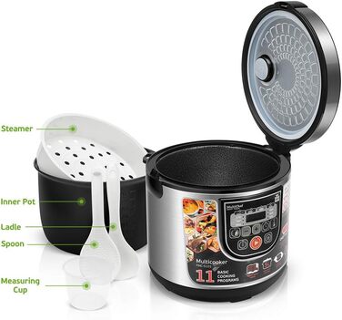 FORME Electric Rice Cooker with 11 Programs, 5L, 860W, LED Panel, Timer, and Keep Warm Function. Multicooker