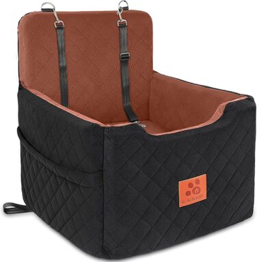 Автокрісло для собак маленьких та середніх порід (до 15 кг), знімний, миючий, з 2 ременями безпеки. Чорний/Коричневий колір, універсальний розмір