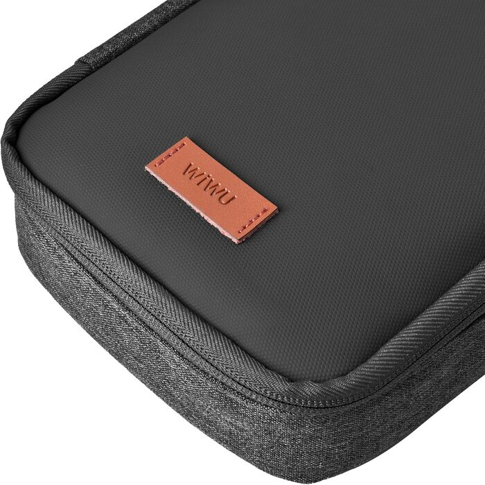 Органайзер для кабелів WIWU з ручкою, велика місткість, чорний. Для аксесуарів, техніки, зарядних пристроїв, повербанків, жорстких дисків. Регульовані перегородки, портативний, для подорожей, офісу, школи.