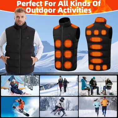 Гріюча жилетка для чоловіків та жінок, 21 зона нагріву, 3 регулятори температури, електрична жилетка USB для катання на лижах, риболовлі, мотоцикла, кемпінгу, активного відпочинку (без Powerbank), XXL