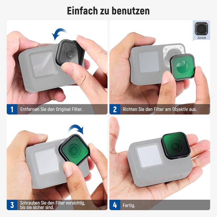 Набір фільтрів ND NEEWER (4 шт.) + лінза збільшення 15x для GoPro Hero 13/12/11/10/9, ND8/ND16/ND32/CPL, аксесуари для макрозйомки