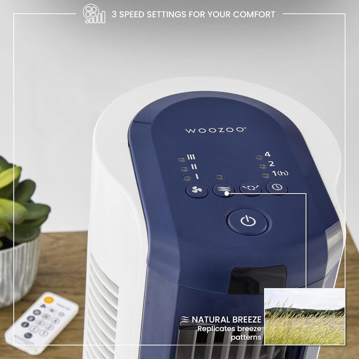 Турбо вентилятор Woozoo TWF-C82T - білий: потужний, портативний, з радіусом дії 10м, осциляція, нахил, пульт, таймер, для вітальні