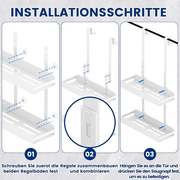 Поличка для душу MEIJO без свердління, органайзер для ванної кімнати з 4 гачками, білий