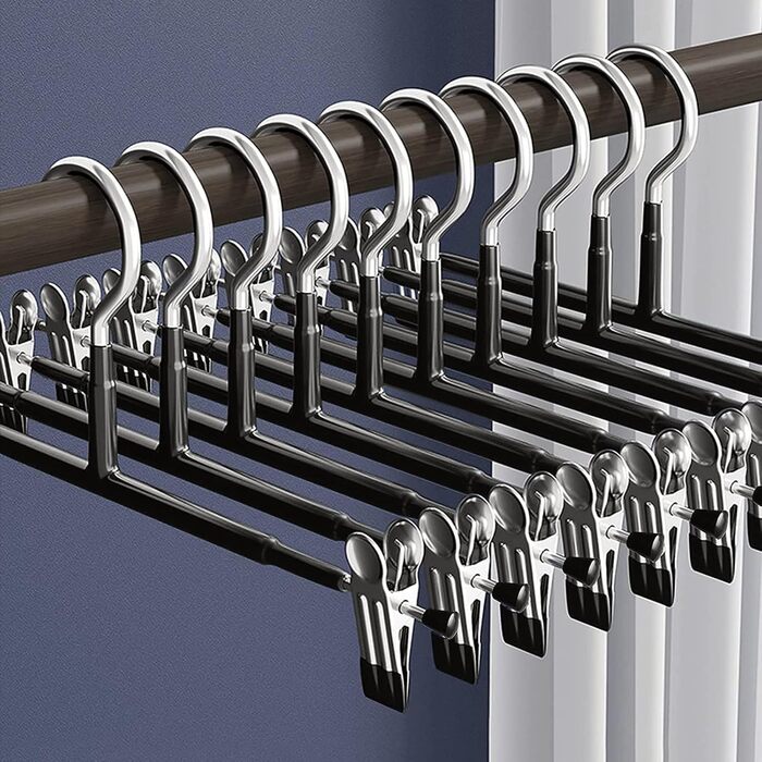 10 металевих кріплення для штанів, шкарпеток та спідниць, 30 см, антиковзаючі, хром, міцні, компактні, чорні (10 шт.)