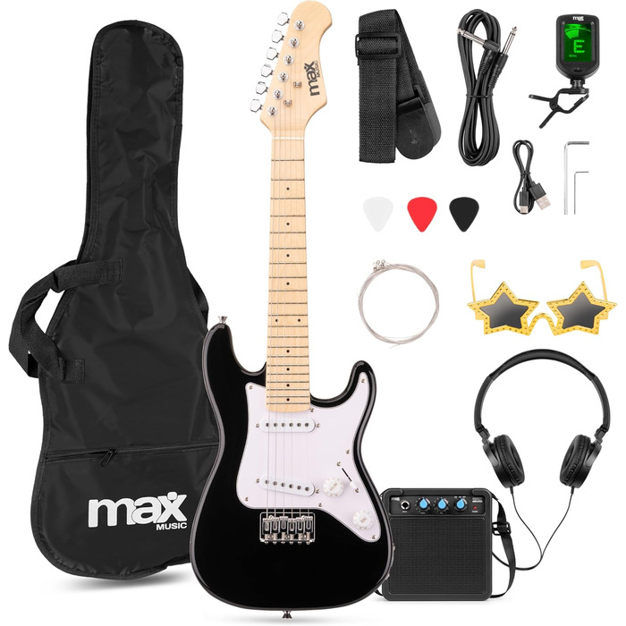 Електрогітара Max GigKit 4/4: Комплект з підсилювачем, аксесуарами та чохлом (Чорний, для дітей)