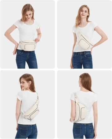 Сумка на пояс для жінок та чоловіків, стильна поясна сумка з 4 кишенями на блискавці та регульованим ремінцем, ідеальна для подорожей та піших прогулянок (Запатентовано), бежевий колір