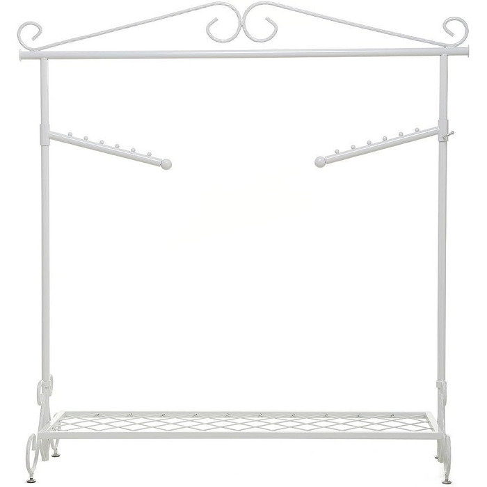 Clothes Rack Clothes Rail Coat Rack with Shoe Shelf, Width 136cm, Vintage Style Metal, Height Adjustable from 126 to 200 cm (White)