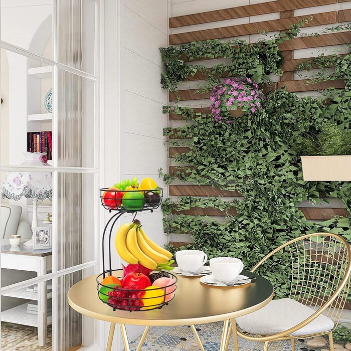 Металева фруктова корзина Stöckig з підставкою для бананів, чорна | Сучасна корзина для кухні