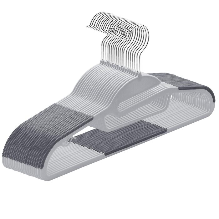 Плечики для одягу з пластику, 20 шт. Плечики з неслизьким покриттям, U-подібний отвір, для мокрого та сухого одягу, економія місця, з тримачем для краваток та поворотним гачком 360°, сірий + сріблястий, APY0420G