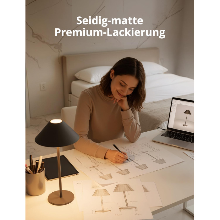 BOJIM 2 шт. LED настільна лампа з акумулятором, бездротова, USB, диммування, магнітна, IP54, для балкона/на вулицю (Антрацит)